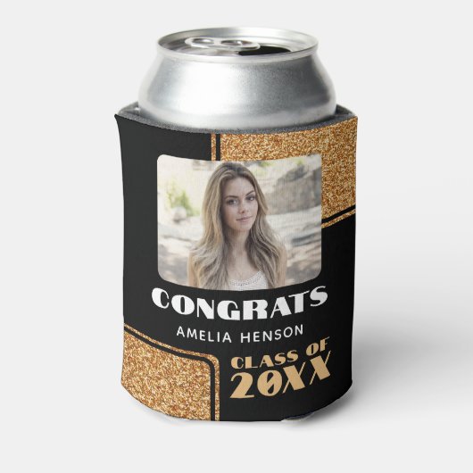 Moderne Gefeliciteerd Afstuderen Glitter Foto Blikjeskoeler (Blikje Achterkant)