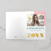 Moderne Gefeliciteerd Afstuderen Naam Foto Goud Folie Wenskaart (Buiten Laag)