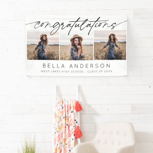 Moderne Gefeliciteerd Afstuderen Script 3 Foto Spandoek (Insitu)