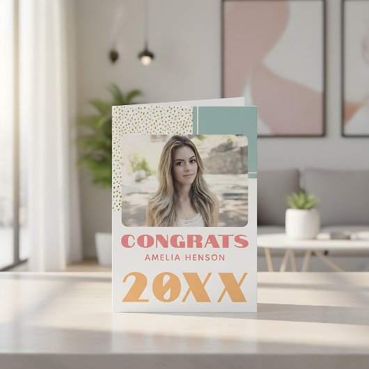 Moderne Gefeliciteerd Gouden Glitter Afstuderen Fo Kaart