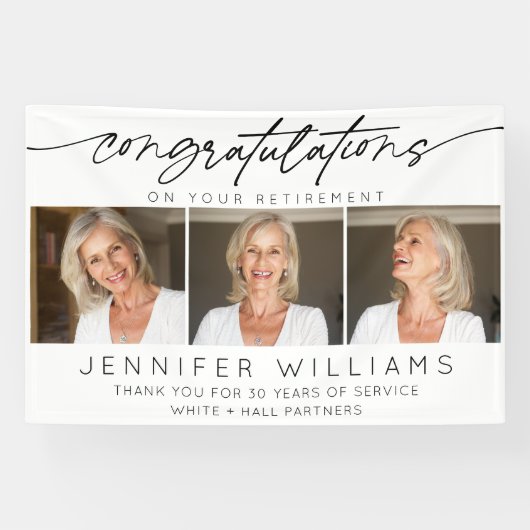 Moderne Gefeliciteerd Pensioen Script 3 Foto Spandoek (Horizontaal)
