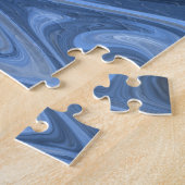 Moderne gegolfde verloop blauwe water marmer legpuzzel (Zijkant)