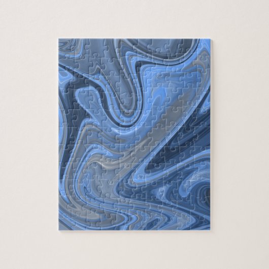Moderne gegolfde verloop blauwe water marmer legpuzzel (Verticaal)