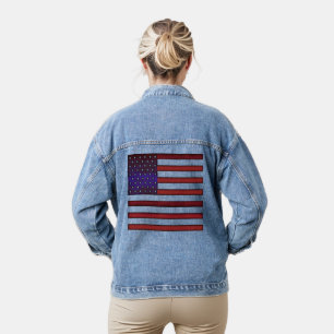 Moderne gegraveerde Amerikaanse vlag Denim Jacket