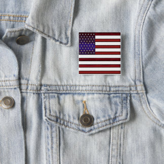 Moderne gegraveerde Amerikaanse vlag Vierkante Button 5,1 Cm