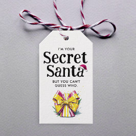 Moderne Geheime Santa Red Yellow Bow Waterverf Cadeaulabel