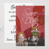 Moderne geïllustreerde huwelijksuitnodiging voor e save the date (Voorkant / Achterkant)