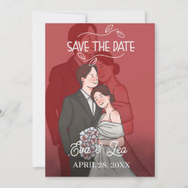 Moderne geïllustreerde huwelijksuitnodiging voor e save the date
