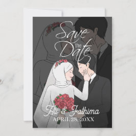Moderne geïllustreerde huwelijksuitnodiging voor e save the date