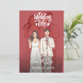 Moderne geïllustreerde huwelijksuitnodiging voor e save the date (Staand voorkant)