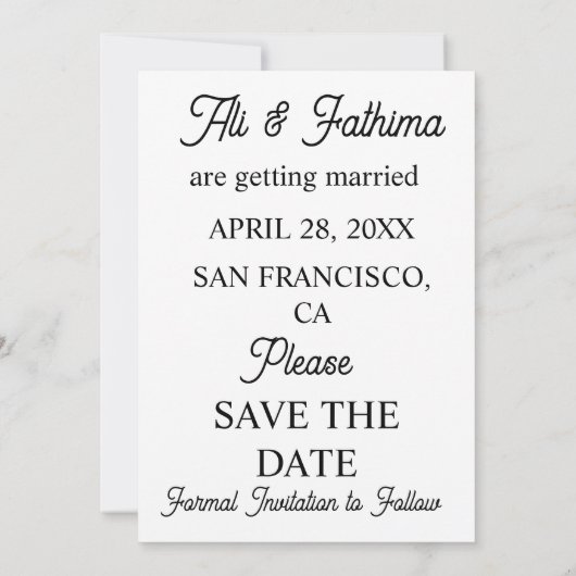 Moderne geïllustreerde huwelijksuitnodiging voor e save the date (Achterkant)