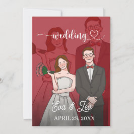 Moderne geïllustreerde huwelijksuitnodiging voor e save the date