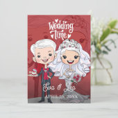 Moderne geïllustreerde huwelijksuitnodiging voor e save the date (Staand voorkant)