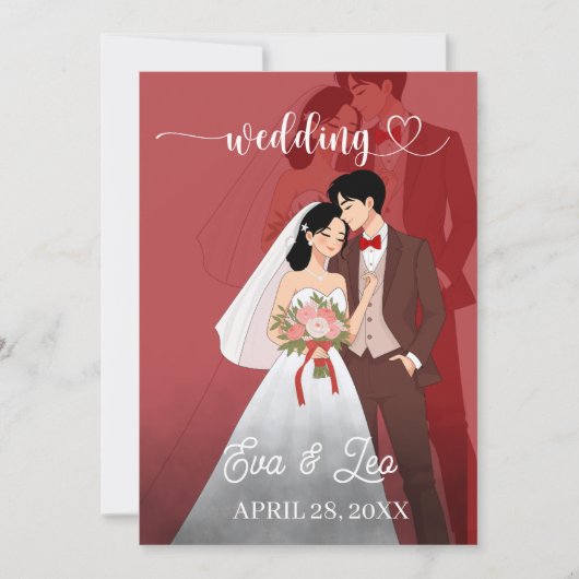 Moderne geïllustreerde huwelijksuitnodiging voor e save the date (Voorkant)