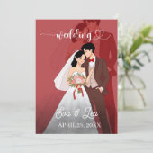 Moderne geïllustreerde huwelijksuitnodiging voor e save the date (Staand voorkant)