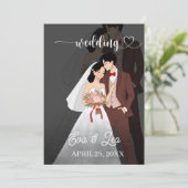 Moderne geïllustreerde huwelijksuitnodiging voor e save the date (Staand voorkant)