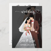 Moderne geïllustreerde huwelijksuitnodiging voor e save the date (Voorkant / Achterkant)