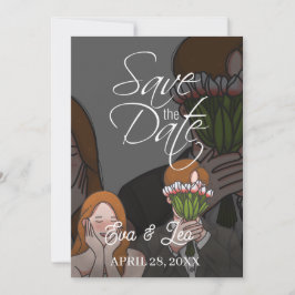 Moderne geïllustreerde huwelijksuitnodiging voor e save the date