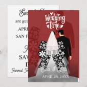 Moderne geïllustreerde huwelijksuitnodiging voor e save the date (Voorkant / Achterkant)