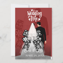 Moderne geïllustreerde huwelijksuitnodiging voor e save the date