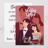 Moderne geïllustreerde huwelijksuitnodiging voor p save the date (Voorkant / Achterkant)