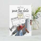 Moderne geïllustreerde liefdesgeschiedenis Minimaa Save The Date (Staand voorkant)