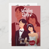 Moderne geïllustreerde trouwuitnodiging voor een k save the date (Voorkant / Achterkant)