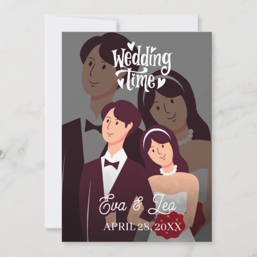 Moderne geïllustreerde trouwuitnodiging voor koppe save the date (Voorkant)