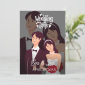 Moderne geïllustreerde trouwuitnodiging voor koppe save the date (Staand voorkant)