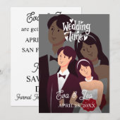 Moderne geïllustreerde trouwuitnodiging voor koppe save the date (Voorkant / Achterkant)