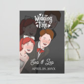 Moderne geïllustreerde trouwuitnodiging voor koppe save the date (Staand voorkant)