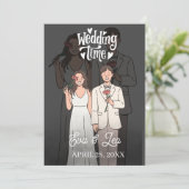 Moderne geïllustreerde trouwuitnodiging voor koppe save the date (Staand voorkant)