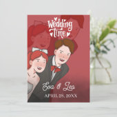 Moderne geïllustreerde trouwuitnodiging voor koppe save the date (Staand voorkant)