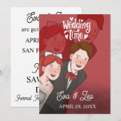 Moderne geïllustreerde trouwuitnodiging voor koppe save the date (Voorkant / Achterkant)