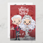 Moderne geïllustreerde trouwuitnodiging voor koppe save the date (Voorkant / Achterkant)