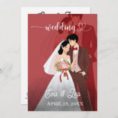 Moderne geïllustreerde trouwuitnodiging voor koppe save the date (Voorkant / Achterkant)