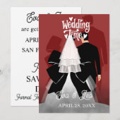 Moderne geïllustreerde trouwuitnodiging voor koppe save the date (Voorkant / Achterkant)