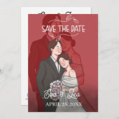 Moderne geïllustreerde trouwuitnodiging voor stell save the date (Voorkant / Achterkant)