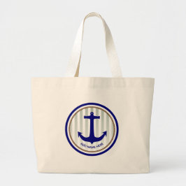 Moderne, geïndividualiseerde Nautical Navy Blue An Grote Tote Bag