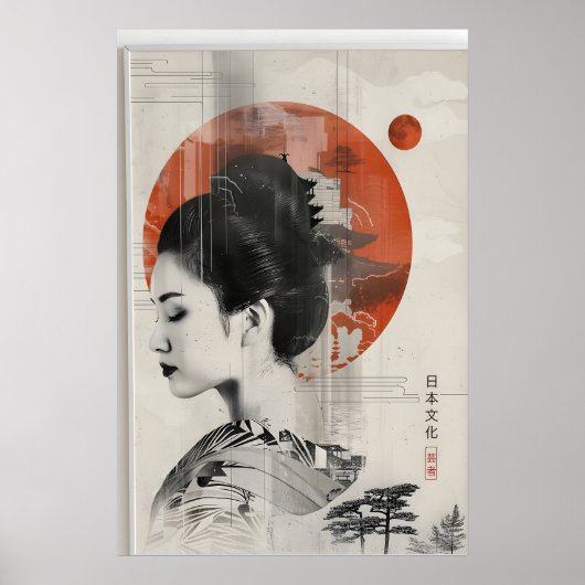 Moderne Geisha Muur Kunst Print - Boho Japans (Voorkant)