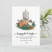 Moderne gekruide sinaasappel en kaars platbodem feestdagenkaart (Staand voorkant)
