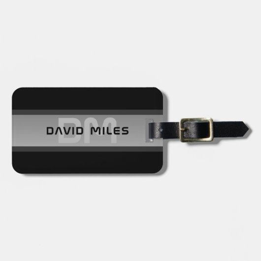 Moderne  gelaagde tekst | Zwart en grijs Bagagelabel (Voorkant horizontaal)