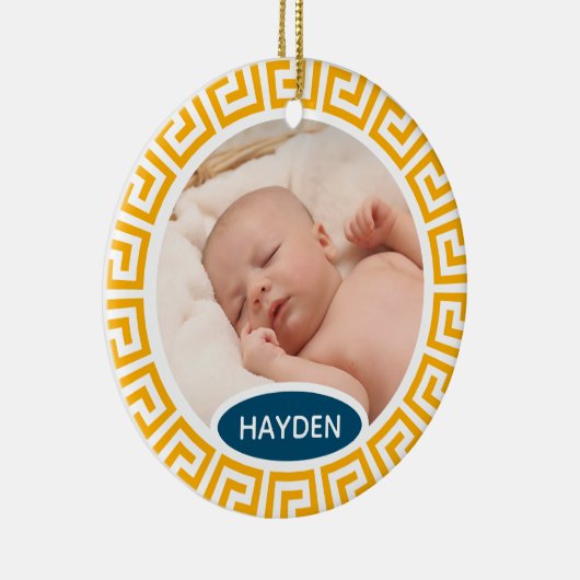 Moderne, gele, aangepaste foto keramisch ornament (Rechts)