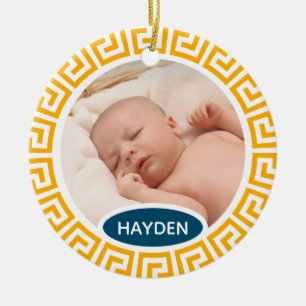 Moderne, gele, aangepaste foto keramisch ornament