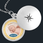 Moderne, gele, aangepaste foto locket ketting<br><div class="desc">Moderne persoonlijke aangepaste fotolocket met trendy geel geometrisch lijst.</div>
