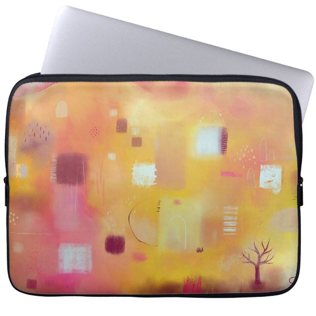 Moderne Gele Abstracte Kunst Laptop Sleeve (Modern yellow conteporary abstract art laptop sleeve)