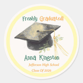 Moderne Gele Afstudeerfeest Ronde Sticker