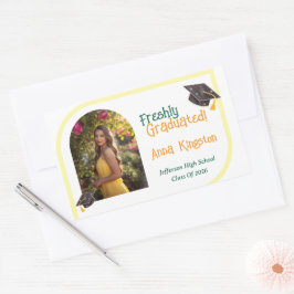 Moderne gele afstudeerfoto rechthoekige sticker