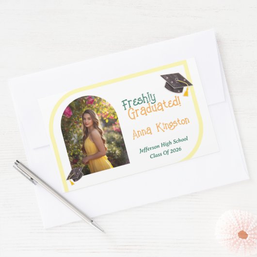 Moderne gele afstudeerfoto rechthoekige sticker (Envelop)