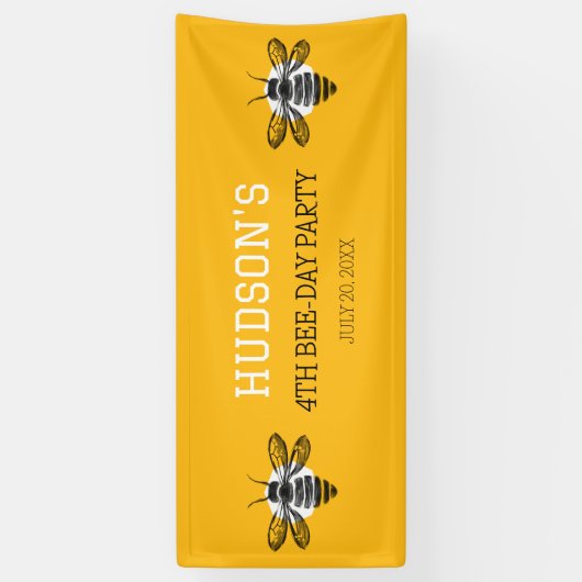 Moderne gele bij dag 4e vierde verjaardag feest spandoek (Verticaal)